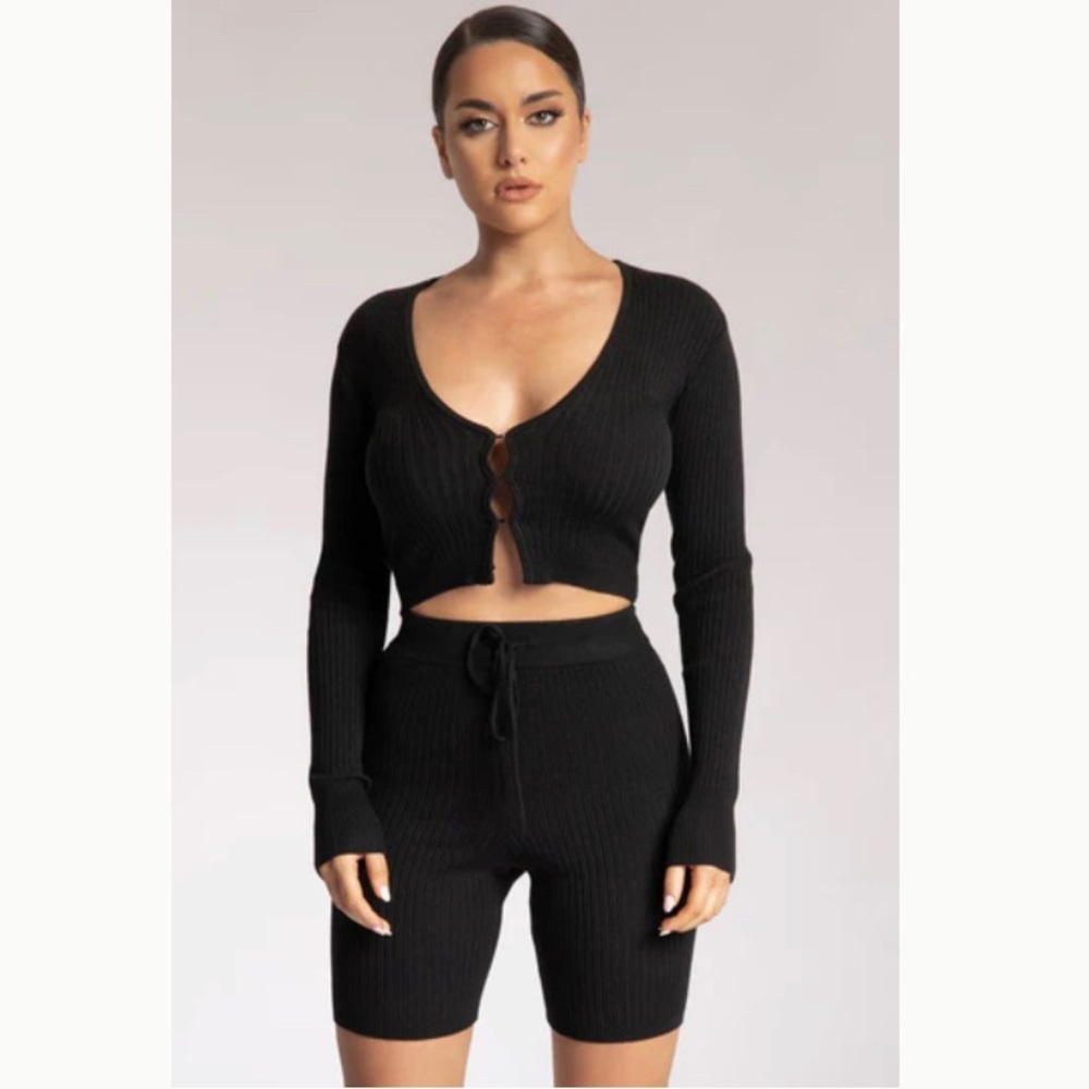 Meshki | Black Ribbed knit Biker Shorts | XS
